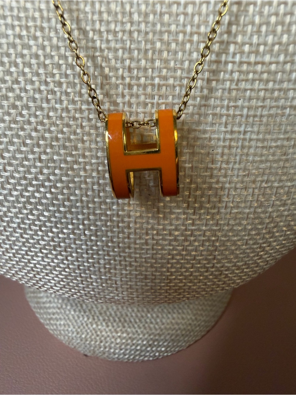 Hermès Pop H Pendant Orange Enamel Gold Hardware After Market Chain